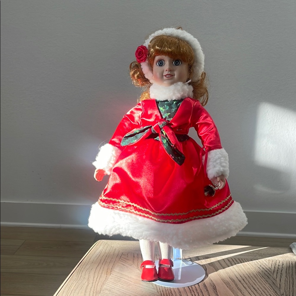 Classic Red Holiday Doll with Faux Fur Trim - Kids Toys